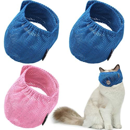 Weewooday 3 Pieces Cat Muzzles Breathable Mesh Muzzles Cat Grooming Restraint Bags with Muzzle Anti Bite Anti Meow to Prevent from Biting(Blue, Pink)