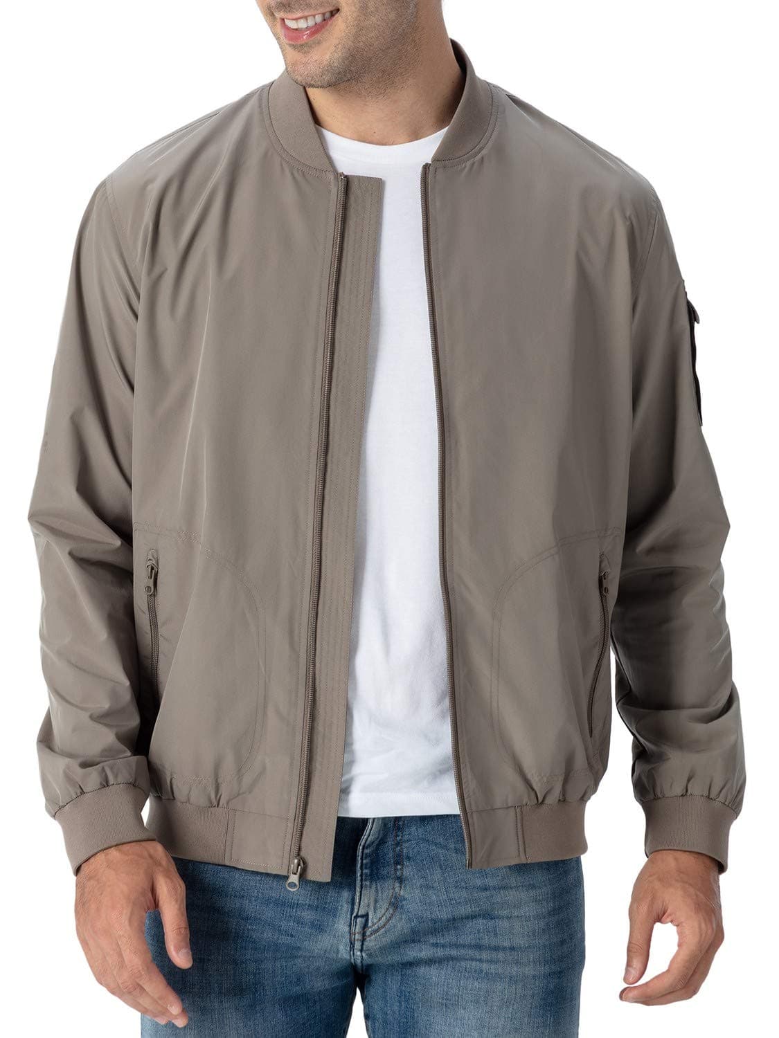 Rdruko Mens Light Jackets Casual Stylish Windbreaker Bomber Jacket Zip UpKhaki US S