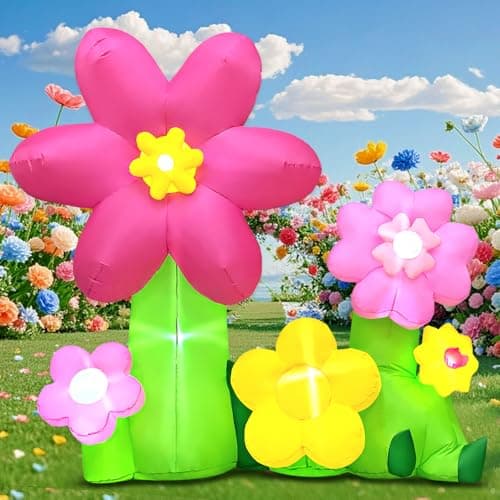KOOY 6FT Spring Easter Inflatable Flowers Outdoor Decoration MultiColored Blow up Flowers Decorations Builtin LED Lights for Spring Summer Easter Outdoor Garden Lawn Yard Party