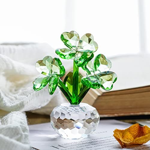 Crystal Flower Dreams Four-Leaf Clover Figurine Collectibles Crystal Ornament Gift for St. Patrick's Day, Thanksgiving, Christmas