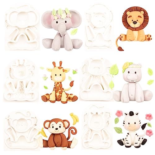 FUNSHOWCASE Jungle Animals Fondant Silicone Molds Sugarcraft Cake Decoration 6-count Height 2.6-3.6inch