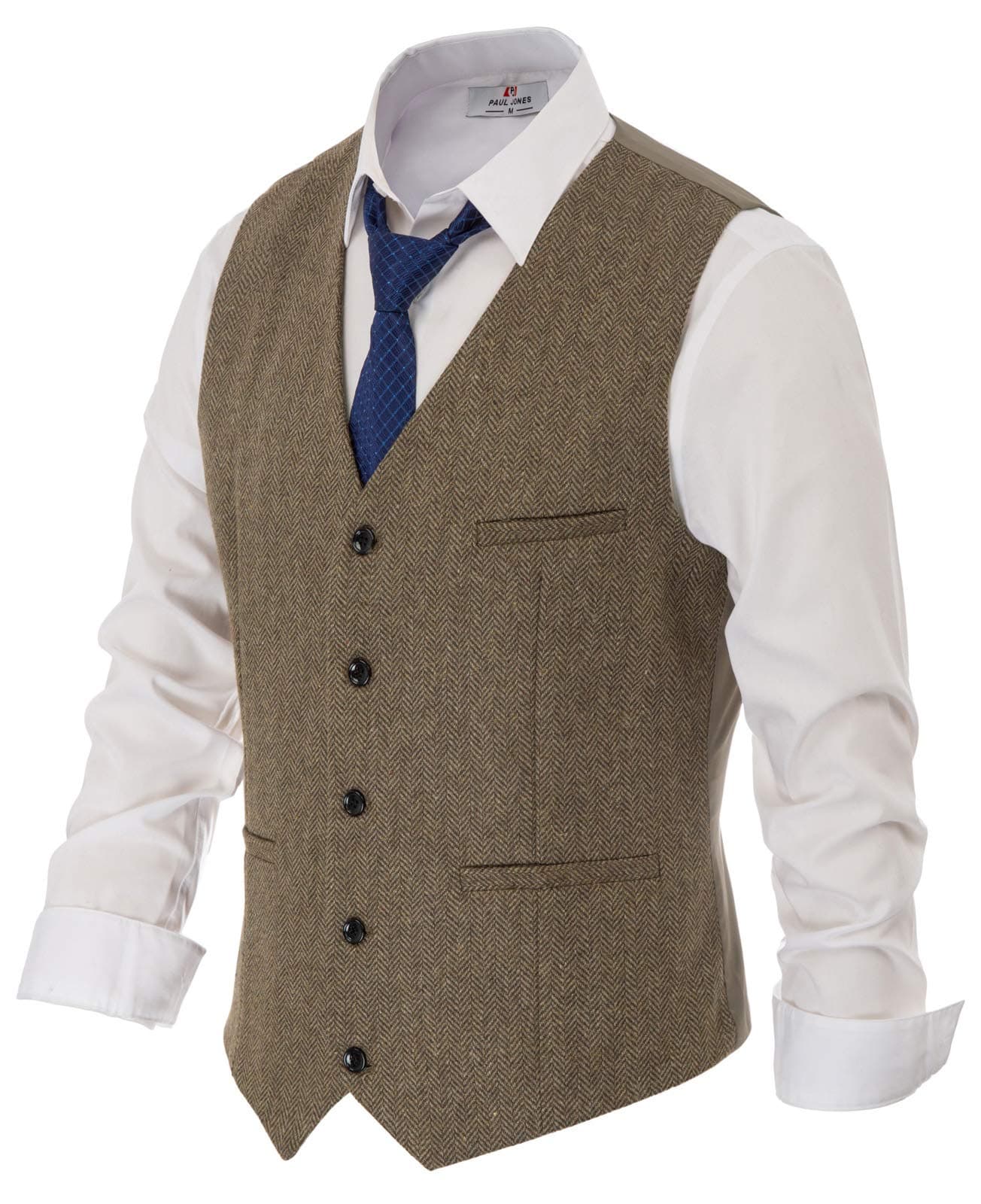 PJ PAUL JONES Mens Tweed Vest Premium Wool Blend Herringbone Wedding Vest