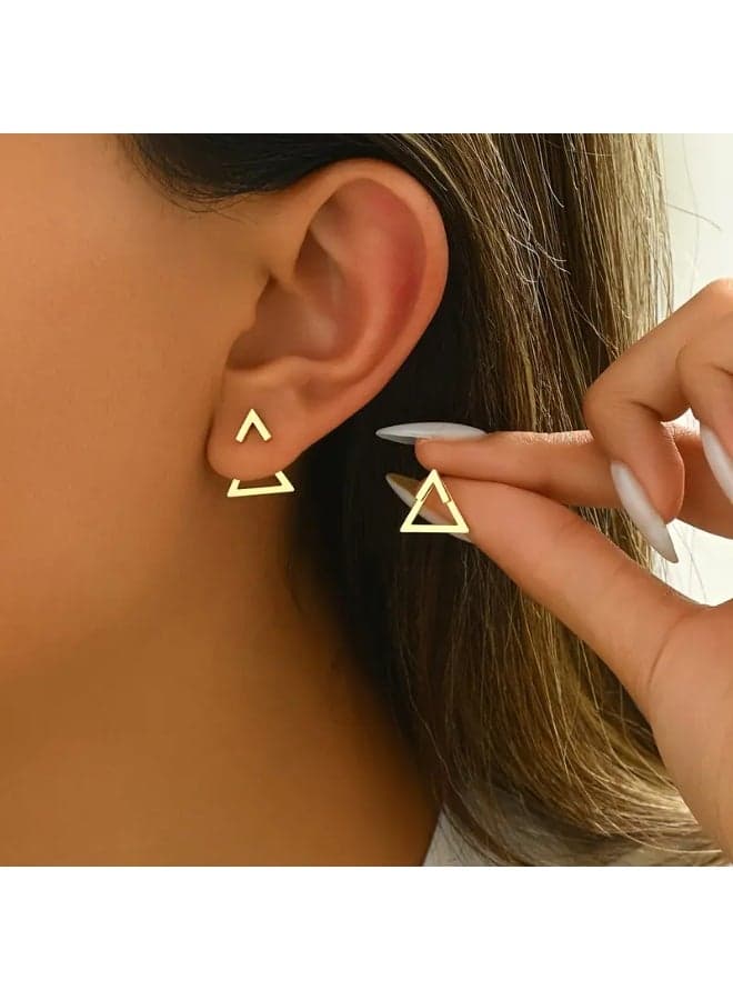 Minimalist Two-Way Geometric Triangle Stud Earrings for Women – Elegant Gold-Tone Iron Design for Everyday Chic