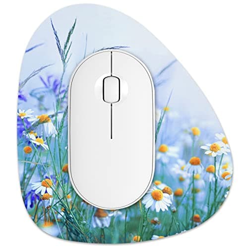 Rimilak Small Mouse Pad 6 x 7 Inch, Irregular Mini Mouse Pad with Non-Slip Rubber Base, Waterproof Compact Mouse Mat for Laptop Computer Wireless Mouse Keyboard Home Office Travel, Daisy Flower