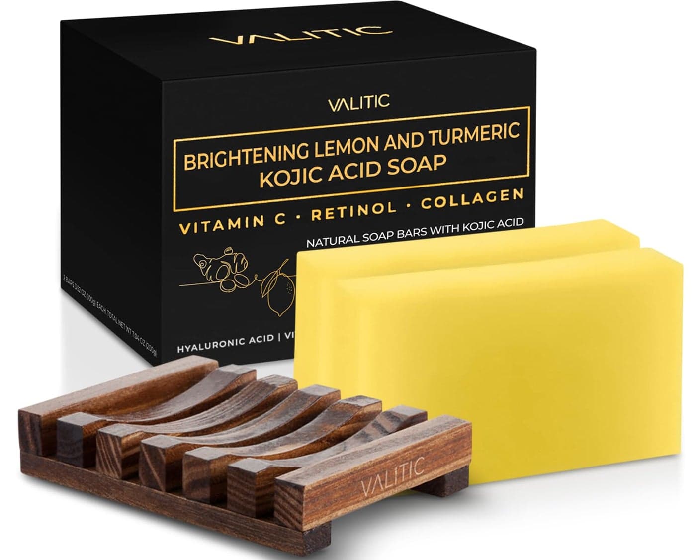 VALITIC Brightening Lemon Turmeric Kojic Acid Soap with Vitamin C Retinol Collagen Original Japanese Complex with Hyaluronic Acid Vitamin E Shea Butter Castile Olive Oil 2 PackHolder