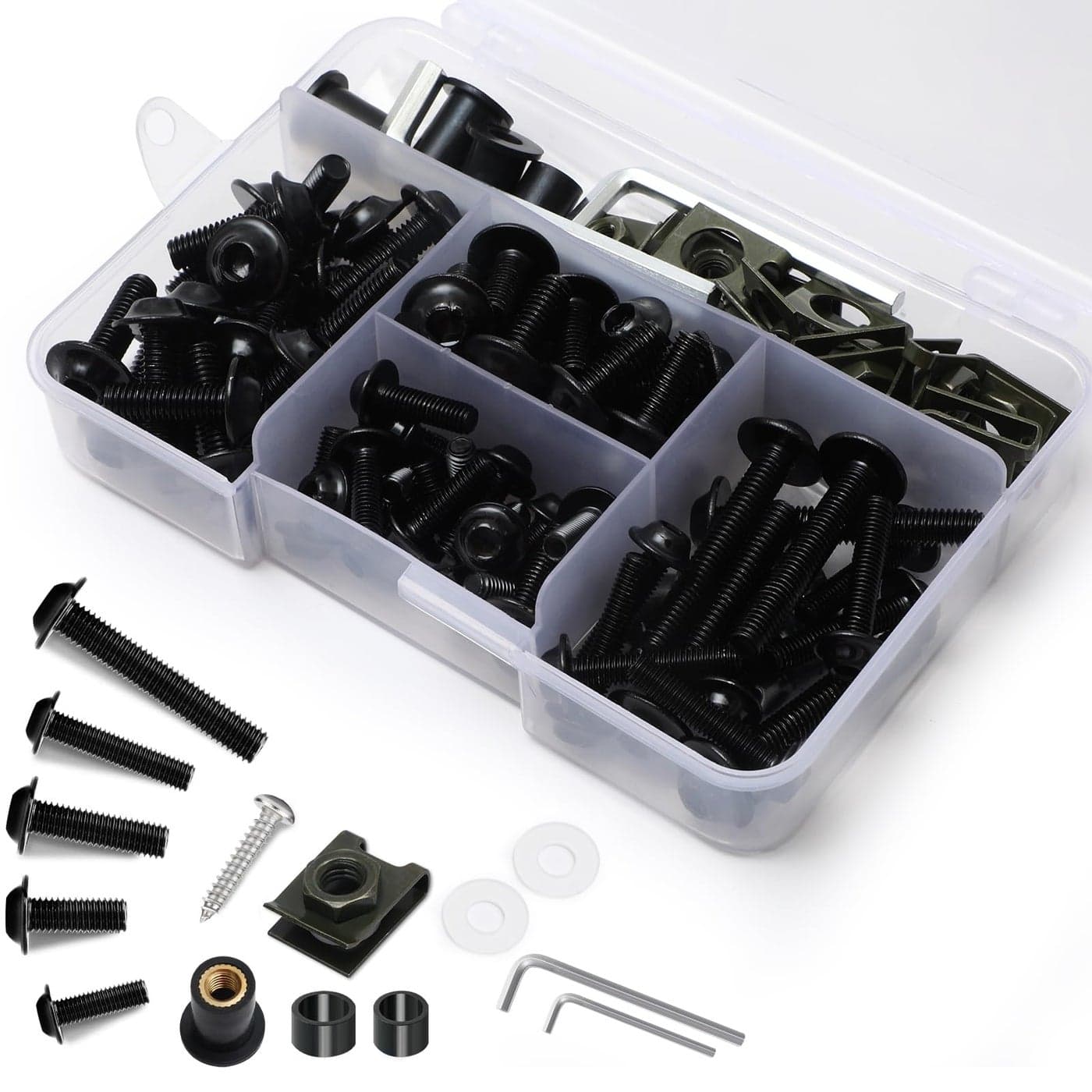 AEEAST 177Pcs Motorcycle Fairing Bolt Kit M5 M6 Stainless Steel Windscreen Screws Fastener Clips Universal Fit for Sportbike Kawasaki Suzuki Honda Yamaha BMW Ducati GSXR MotorcycleBlack