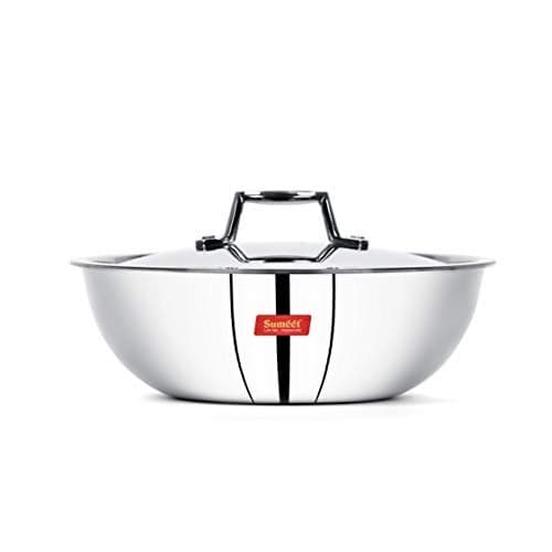 Sumeet Cook Smart Tri Ply Steel-Aluminium-Steel - 3 Layers Tasra with Lid - 1.1 Litre, 18Cm, Silver