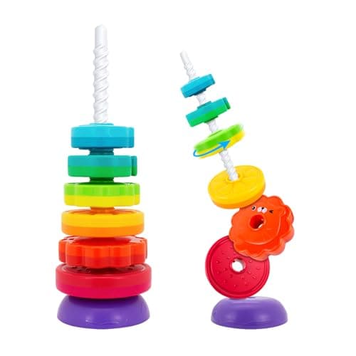 BYFWH Spinning Stacking Toys for Babies 12 Month Rainbow Ring Flowers Animals Fruits Theme Stacker ABS Toys for Toddlers 13 Montessori Educational Learning Sensory ToyStacking Toy for Kids