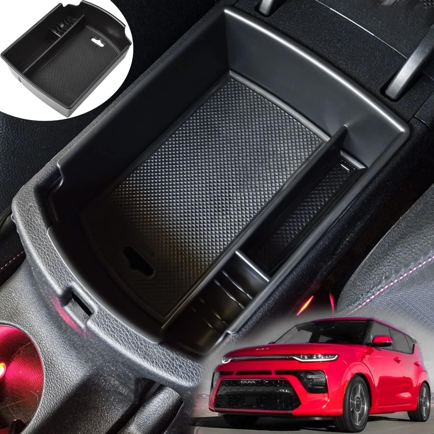 TACORBO Center Console Organizer for KIA Soul 2020-2022 - ABS Insert Tray, Black