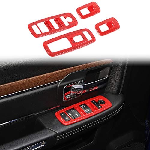 Voodonala Window Lift Switch Power Window Control Regulator Button Embellishment Trim for 2011-2024 Dodge Charger Durango, for 2010-2017 RAM, Interior Accessories ABS Red 4pcs