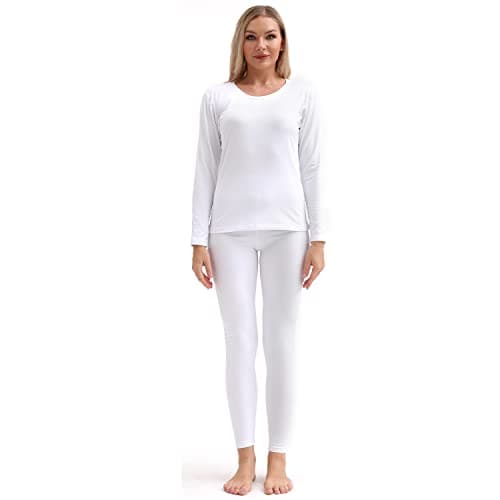 PISIQI Thermal Underwear Women Ultra-Soft Long Johns Set Base Layer Skiing Winter Warm Top & Bottom (Large, White)