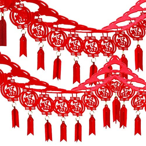 Supla 8 Pack 262 Long Chinese New Year Garland Decorative Red Hanging Good Luck Garland Chinese Spring Felt String for Asian Festival 2026 Lunar Year of The Horse Party Decorations