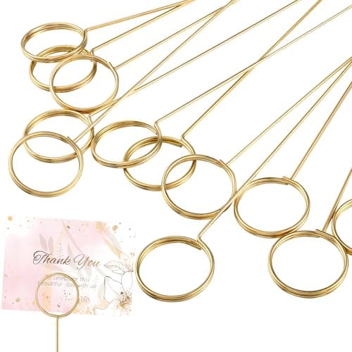 Hotop 30 Pcs Floral Card Holder Pick Metal Wire Flower Place Card Stick 134 in Picture Photo Memo Holder Gold Round Floral Gift Stick Clip for Centerpiece Table Wedding Baby Shower Party Favor
