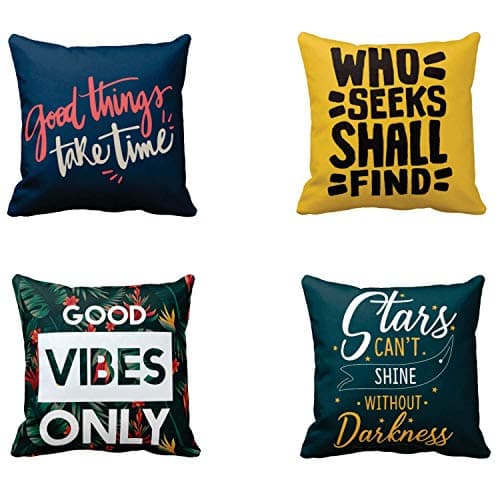 TheYaYaCafe® 20X20 inches Set of 4 Cushion Covers Who Seeks Shall Find Motivational Quotes Printed Sofa Throw Pillows Multicolor