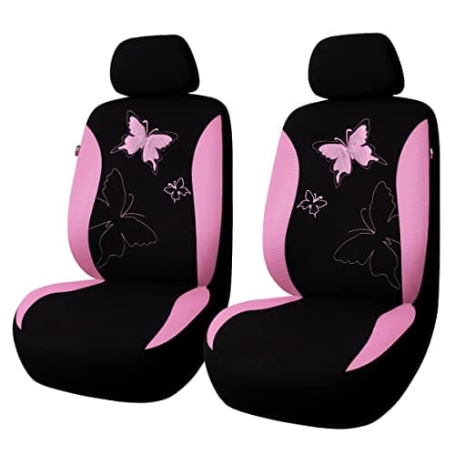 Flying Banner Butterfly car seat Covers ful Set Fashion Universal Lady Woman Female Rear Bench Split Colorized (Pink, 2 Fronts - Lace)