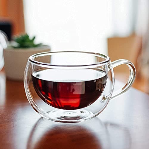 ANKUL Heat Resistant Double Wall Glass Coffee Mugs Set of 6 Clear Insulated Coffee Glass, Cappuccino Cups, Latte Cups, Beverage Glasses (6, BrewSphere)