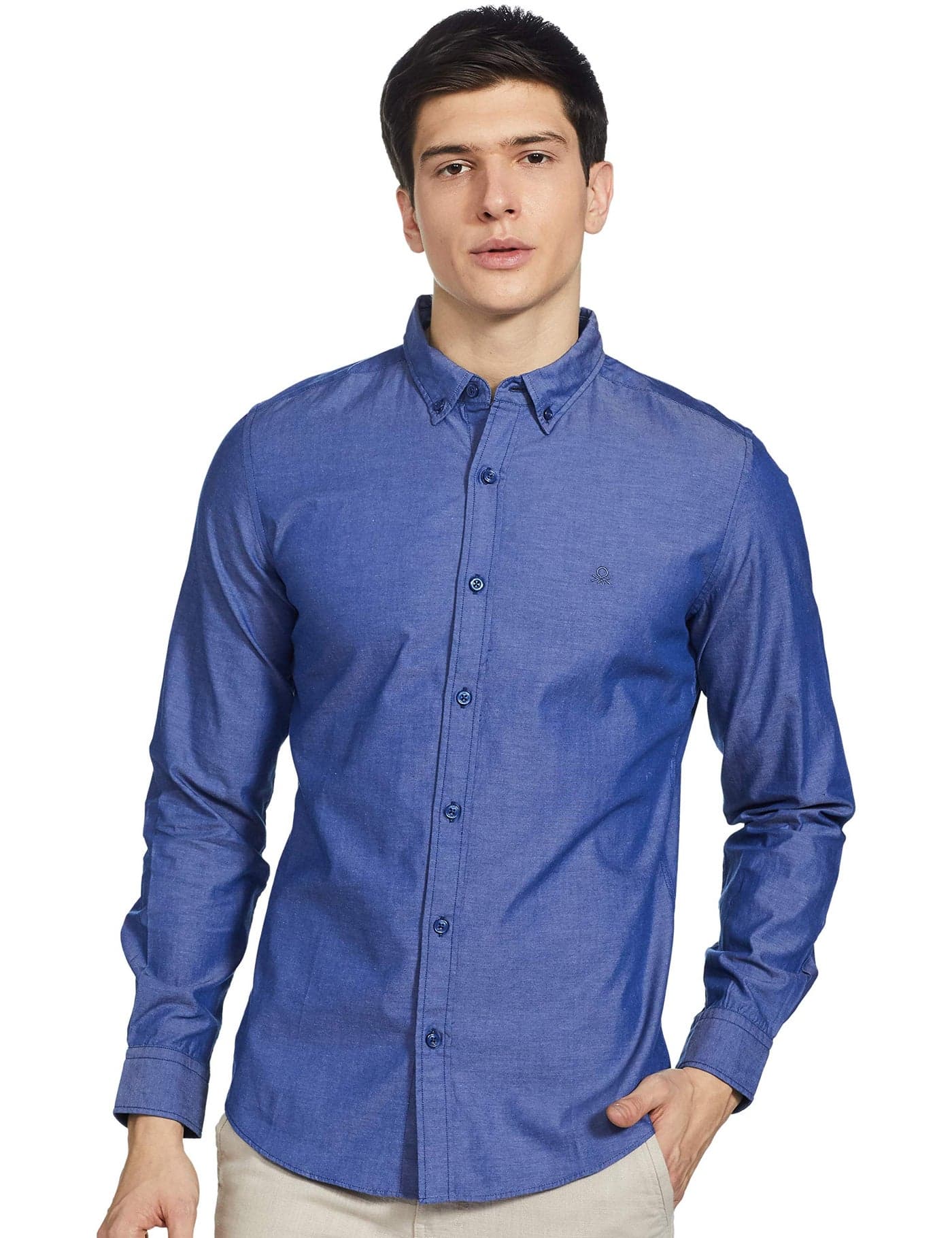 United Colors of Benetton Men's Solid Slim Shirt (5NS01U008I911_Navy L)