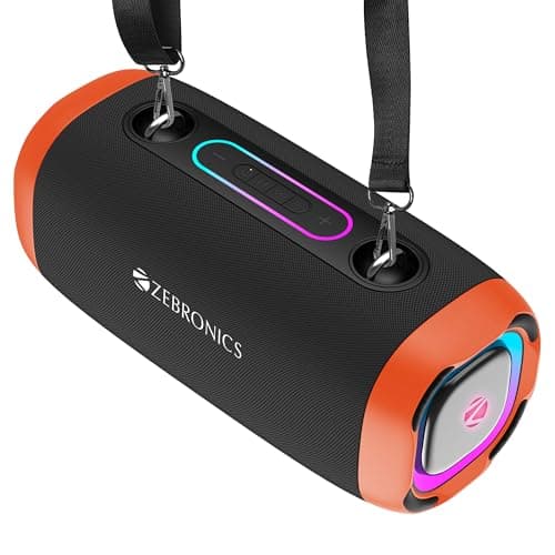 ZEBRONICS Sound Feast 85, Portable Bluetooth Speaker, 30Watts, Upto 7 Hours Playback, Dual Passive Radiator, BTv5.3 | TWS | USB, RGB LED, Call Function, Carry Strap, Deep Bass (Orange)