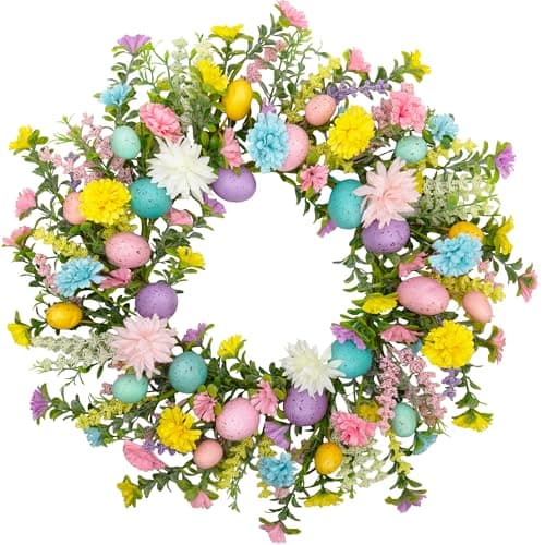 20 Inch Easter Wreath for Front Door Easter Egg Decorations Spring FlowerWreath Gifts Party Holiday Wall Home Window Decor