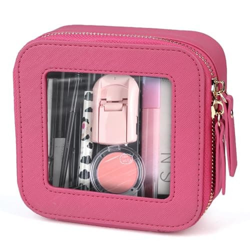 FASAOH Small Clear Makeup Bag Travel Cosmetic Case Portable Make Up Organizer Traveling Compact Car Bag for Essentials Transparent Toiletry Bag with Zipper