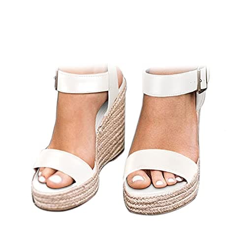 VICKI·VICKI Women's Wedges Sandals Platform Wedge Heels Espadrilles Women Shoes Sandals White Lvory Size 6