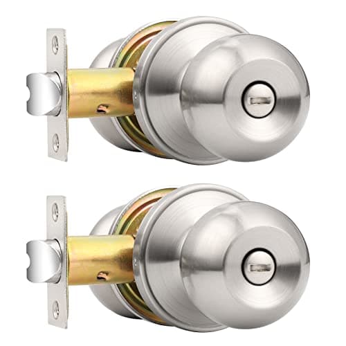Probrico Bedroom Bathroom Door Lock Knobs 2 Pack, Interior Door Knobs Privacy Locking with Emergency Release, Modern Door Knob Round Handle 2 Pack