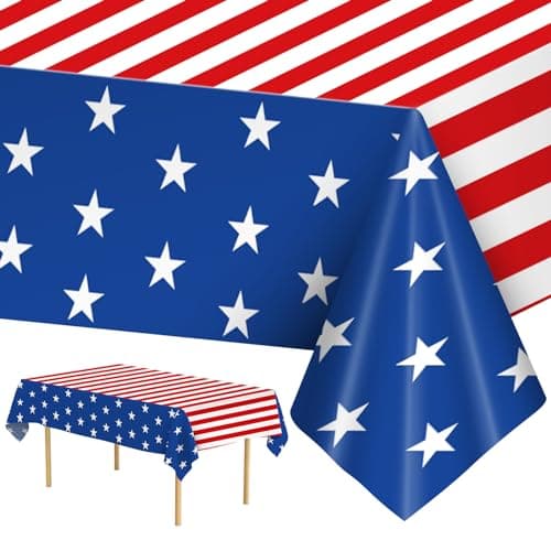 2 Pack 4th of July Tablecloth Patriotic American Flag Table Cloth Plastic Disposable Rectangle USA Star Stripe Table Cover for Memorial day Fourth of July Independence Day Decorations 54 x 108
