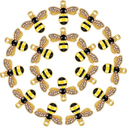 48 Pieces Bee Charms Bee Rhinestone Pendants Honeybee Jewelry Craft Charms with Holes for Jewelry Necklace Earring Bracelet DIY Making Supplies, 18 x 21 mm