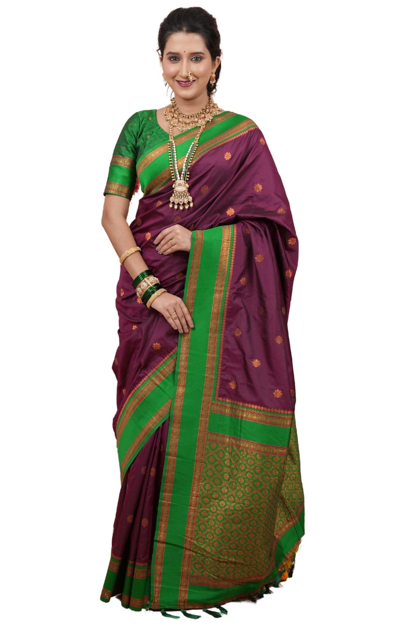 SGF11 Women's Kanjivaram Pure Soft Silk Saree With Unstitched Blouse Piece (Wine)
