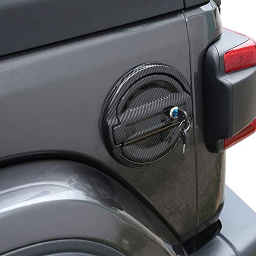 JeCar Locking Fuel Filler Cover Aluminum Gas Tank Door Exterior Accessories Compatible with Jeep Wrangler 20182024 JL JLU Carbon Fiber Texture