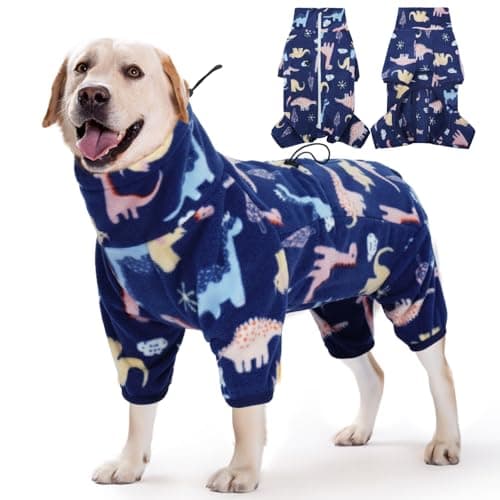 ROZKITCH Dog Fleece Jacket Soft Fleece Pullover Pajamas, Pet Windproof Warm Cold Weather Jacket Vest with Reflective Zipper, Jumpsuit Apparel Outfit Clothes for Extra Large Dog Dinosaur 4XL
