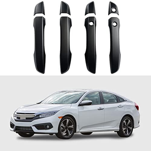 Door Handle Cover Trim Compatible With 10th Gen Honda Civic Sedan Hatchback Coupe Type R 2016 2017 2018 2019 2020 2021 Exterior Door Handles with smart Entry keyhole Matte Black Car Decoration