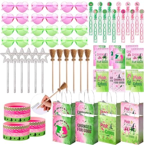 Vanblue 72Pcs Pink and Green Witch Party Favors Birthday DecorationsStar WandsGlasses Goodie Bag Stuffers PinataClassroom Rewards for Kids Student Birthday Gift School Party Supplies