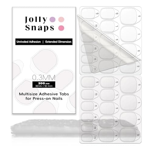 Jolly Snaps 300pcs Adhesive Tabs for Press On Nails Quick AtHome Manicure Strong Hold NonDamaging Temporary Wear Waterproof Ultra Thin 03mm Transparent Fits Most Adult Sizes