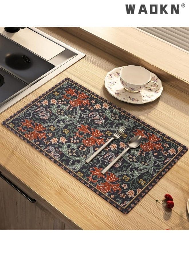 paisley Dish Drying Mat Absorbent Coffee Mat Rubber Backed Soft Silicone Kitchen Drying Mat for Kitchen Bathroom Coffee Bar,Dark Botanical Green,Draining Mat for Dishes Coffee Table, Diatom mud anti slip pad , easy to clean , 40*60cm.