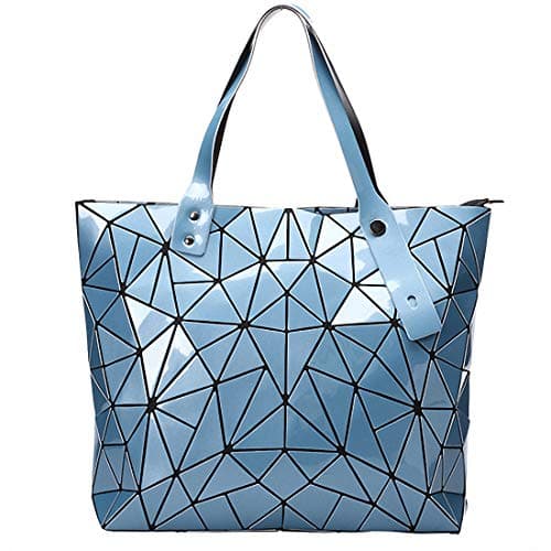 Ulalaza Geometric Lattice Top-handle Handbag for Women Matte Tote Purse Handbags Geometry Shoulder Bag 006sky Blue One Size
