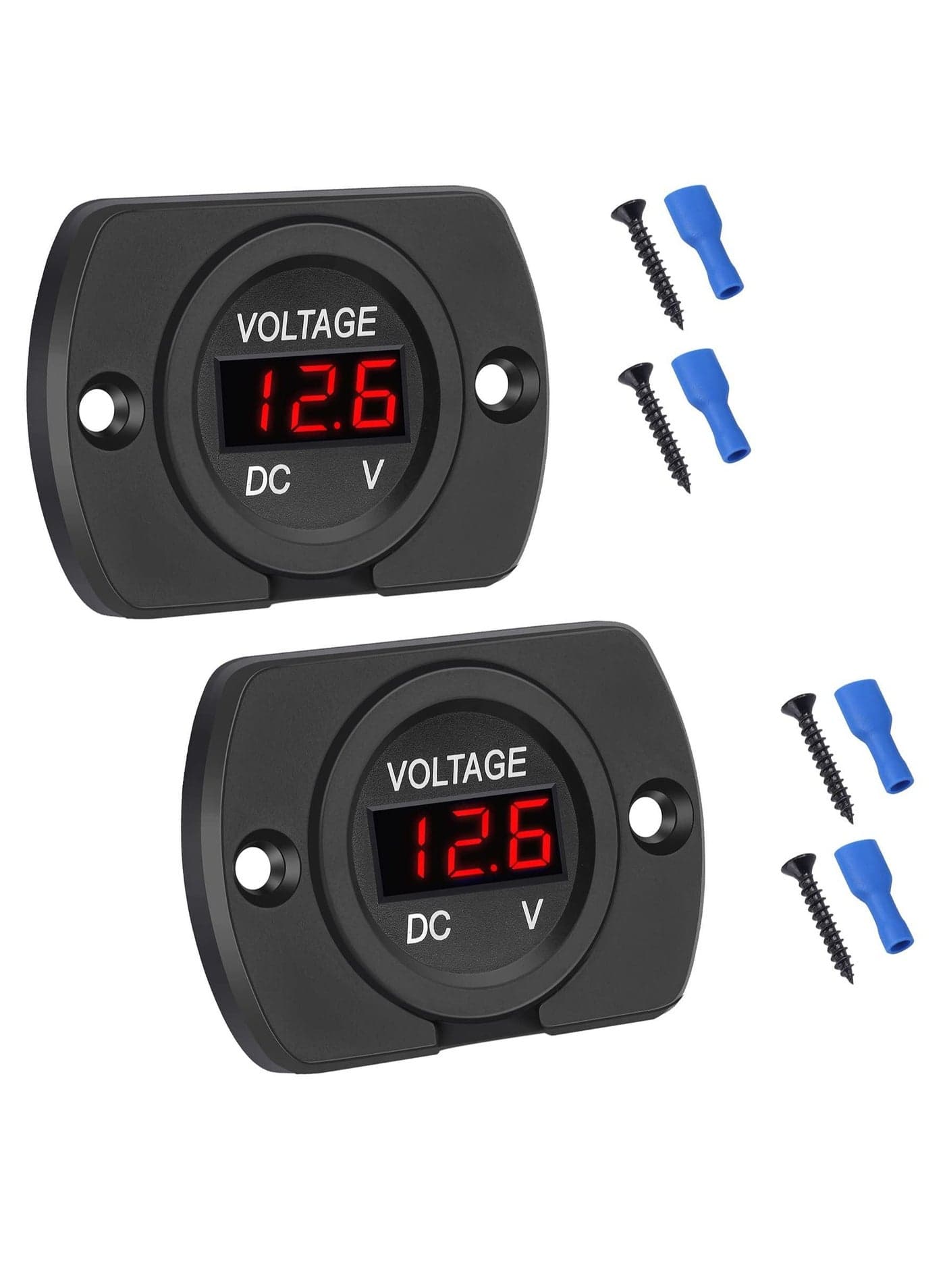 Waterproof Car Voltmeter DC 12V 24V Voltage Gauge Meter with LED Digital Display Panel For Motorcycle Truck ATV UTV Travel Trailer Boat Marine Vehicle(Red Display)