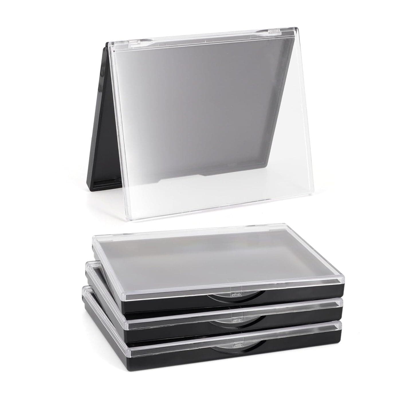 Magnetic Makeup Palette with Clear Top, 3Pack Empty Eyeshadow Pan Dispensing Storage Box with 60Pcs Adhesive Metal Stickers for DIY Cosmetics Lipstick Blush Powder-4.8" x 4"Palette