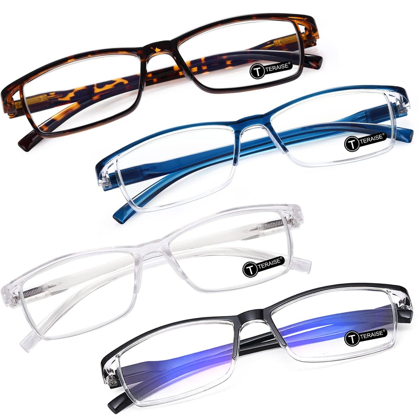 TERAISE Anti UV Reading Glasses 4 Pairs Blue Light Blocking Reader Womens Mens 200X