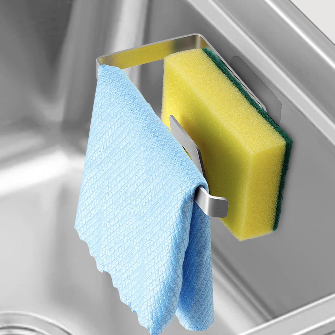 GAViA Kitchen Sink Sponge Holder Sponge and Dish Cloth Hanger Adhesive Rustproof Kitchen Sink Rack 304 Stainless Steel No Drilling