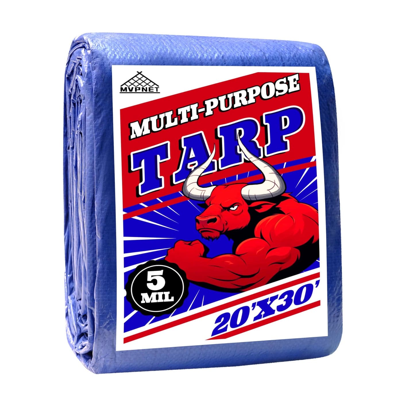 Tarp 20x30 ft 100 Waterproof Uv Resistant High Durability Multipurpose 5mil Blue Tarp for Covering Courtyards Cars Camping Gardens Pet Nests by MVPNET