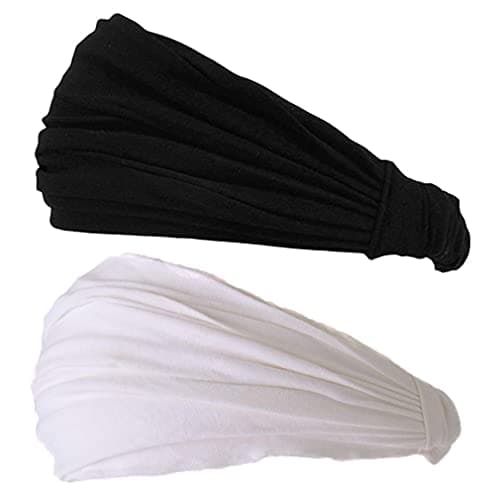 CHARM Black & White 2-Pack Japanese Bandana Headbands for Men and Women – Comfortable Head Bands with Elastic Secure Snug Fit Ideal Runners Fitness Sports Football Tennis Stylish Lightweight M