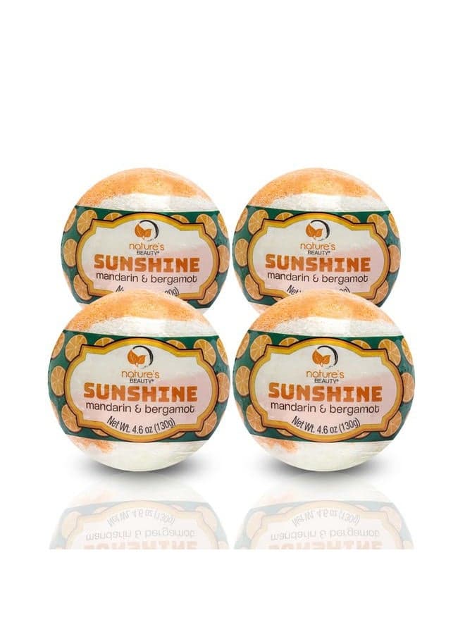 Sunshine Mandarin & Bergamot Bath Bomb Multi-Pack - Natural Hand Crafted, Non-Staining, Luxury Fizzy Spa Bomb, Nourishe Dry Skin, Made w/ Coconut Oil + VIT. E, 4.6oz (4 Pack)
