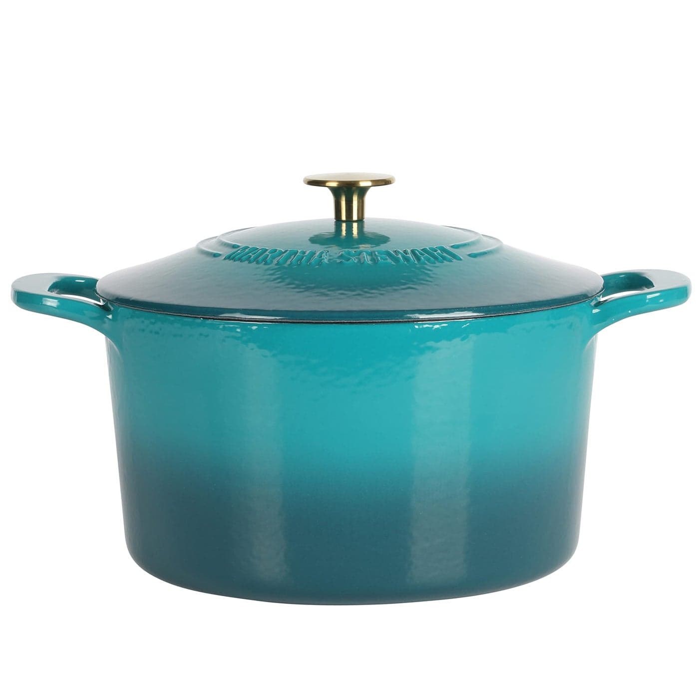 Martha Stewart Gatwick 7 QT Enamel Cast Iron Dutch Oven Pot with Lid Emerald Ombre wGold Knob