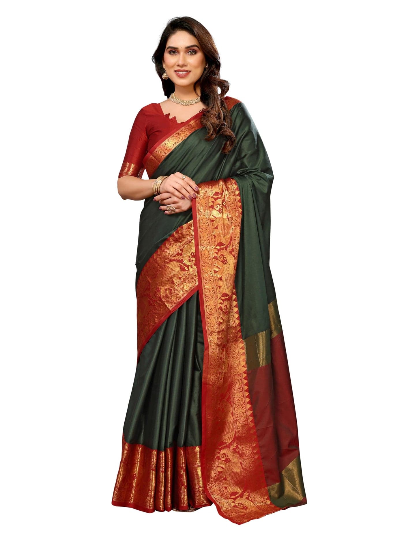 Avantika Fashion Women's kanjivaram Woven Banarasi Cotton Silk Art Silk Saree With Blouse Piece
