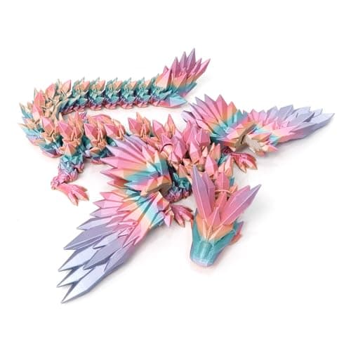 Flavery 3D Printed Dragon 18 inch Flying Dragon with Wings XL Articulated Winged Crystal Fidget Toy Home Decor Birthday Gift Desk Pet Candy Color Rainbow