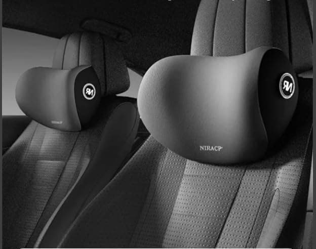 RAMPKD Car Neck PillowNeck Pain Relief for Long Drive Car Seat Back Head Rest Memory Foam Pillow for Driving with Adjustable Strapand Breathable Removable Cover Black
