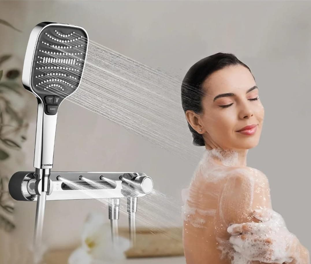 X-XONIER® Luxury Shower Set System with 3 Function added 4-Way Extra Large Handheld, Powerfull Front Mist, Waterfall Functions and Handheld, Chrome