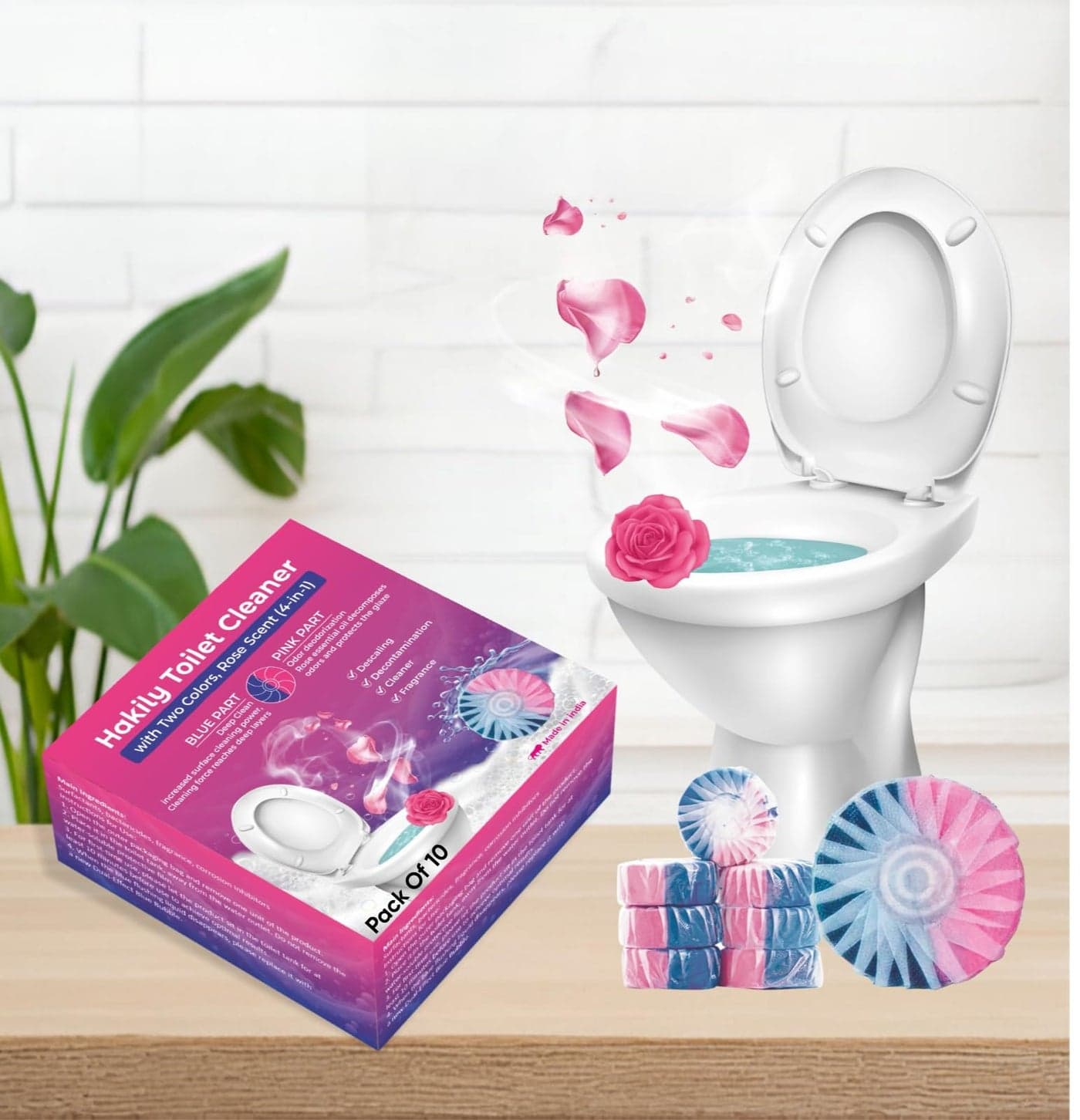 Automatic, Automatic toilet bowl cleaner- Two-color Toilet cleaning tablet Pink | Blue, flush tank cleaner tablet | Blue Deep Clean Bubbles And pink Rose fragrance, toilet cleaner tablet (PACK OF 10)