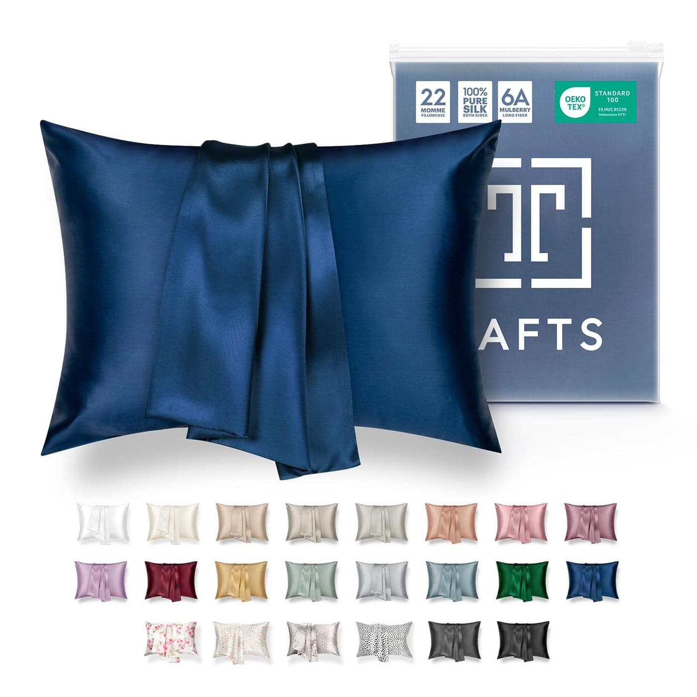 Tafts Pillow Cases 22mm 100 Pure Mulberry 6A Silk Pillowcase for Hair Skin with Zipper Closure Cooling Natural Organic Double Sided Silk Pillow Case Navy Blue Queen 20x30 1pc